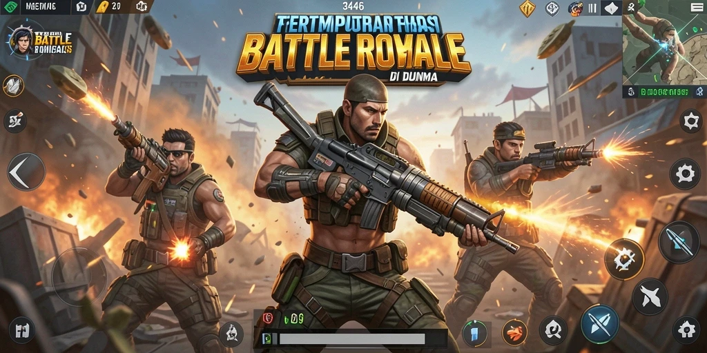 Tampilan gameplay seru dalam pertempuran Battle Royale.
