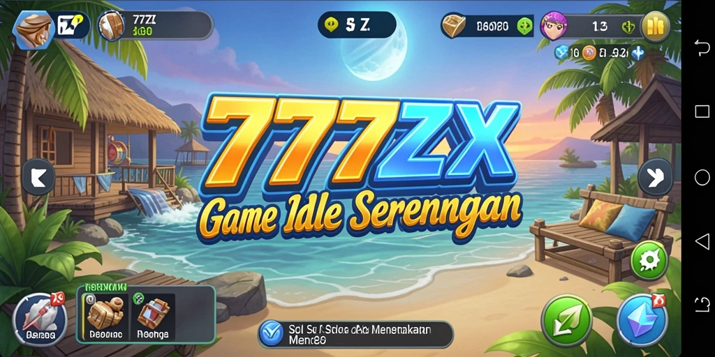 Tampilan gameplay utama 777ZX, dengan pengumpulan sumber daya yang otomatis.