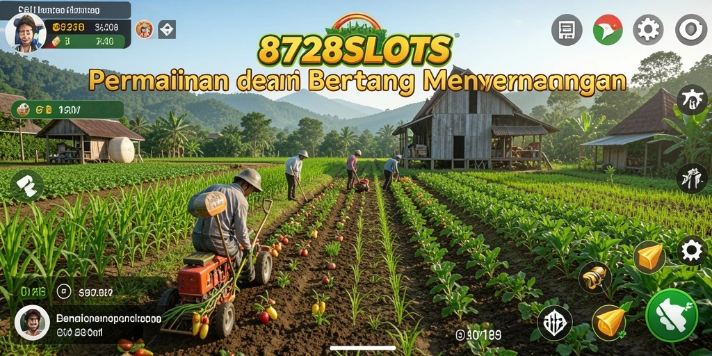 Tampilan screenshot 8728SLOTS menampilkan kebun yang subur dan interaktif.