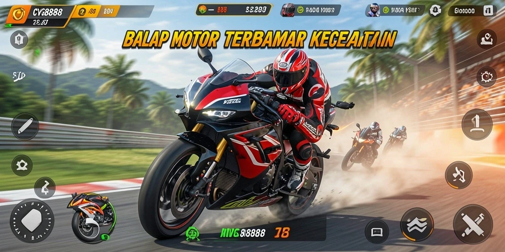 Tampilan gameplay mendebarkan dari balap motor di CVG8888.