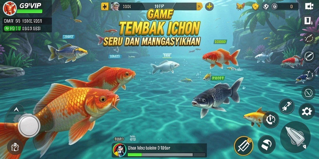 Gameplay seru G9VIP dengan berbagai jenis ikan untuk ditangkap.