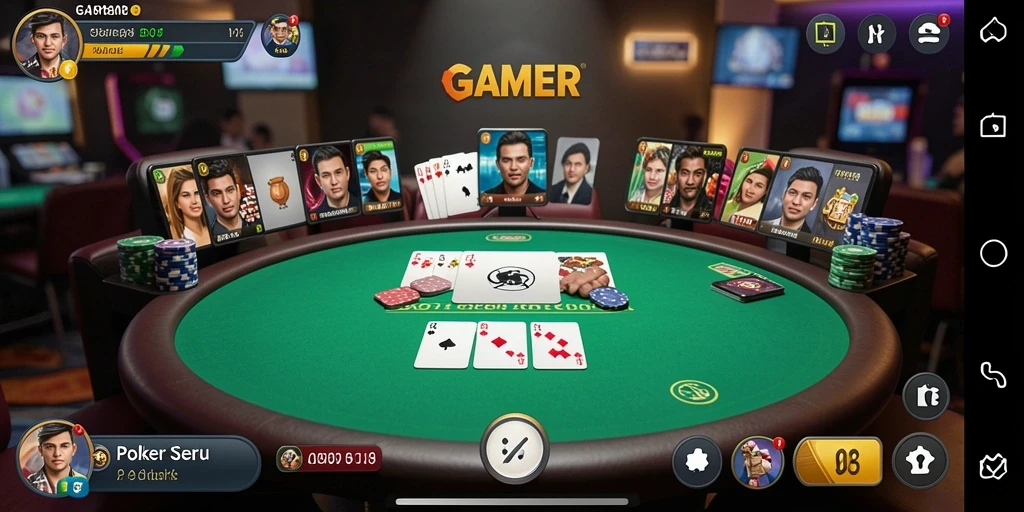 Screenshot GAMERP menunjukkan aksi seru permainan poker yang menegangkan.