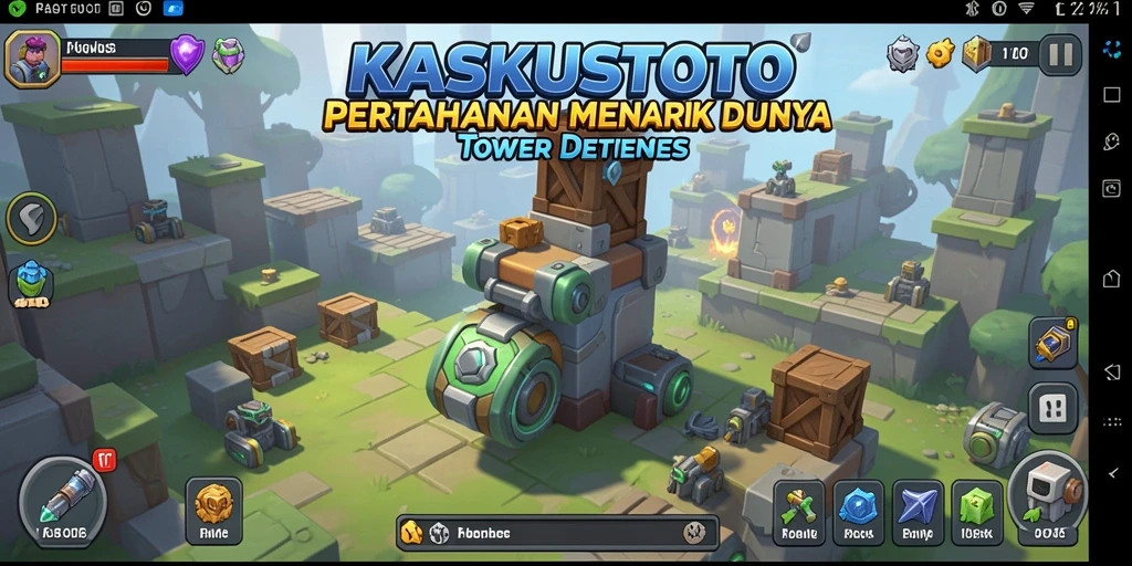 Tangkapan layar gameplay KASKUSTOTO menampilkan aksi seru dalam pertempuran Tower Defense.