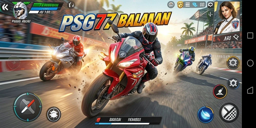 Tampilan seru dari gameplay balapan motor PSG77.