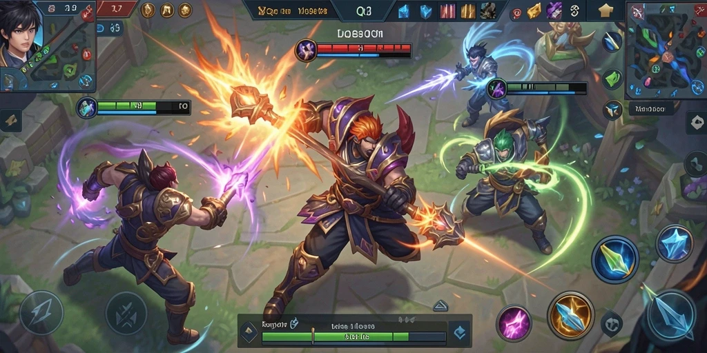 Screenshot utama QQRP menampilkan aksi seru dalam pertarungan MOBA.