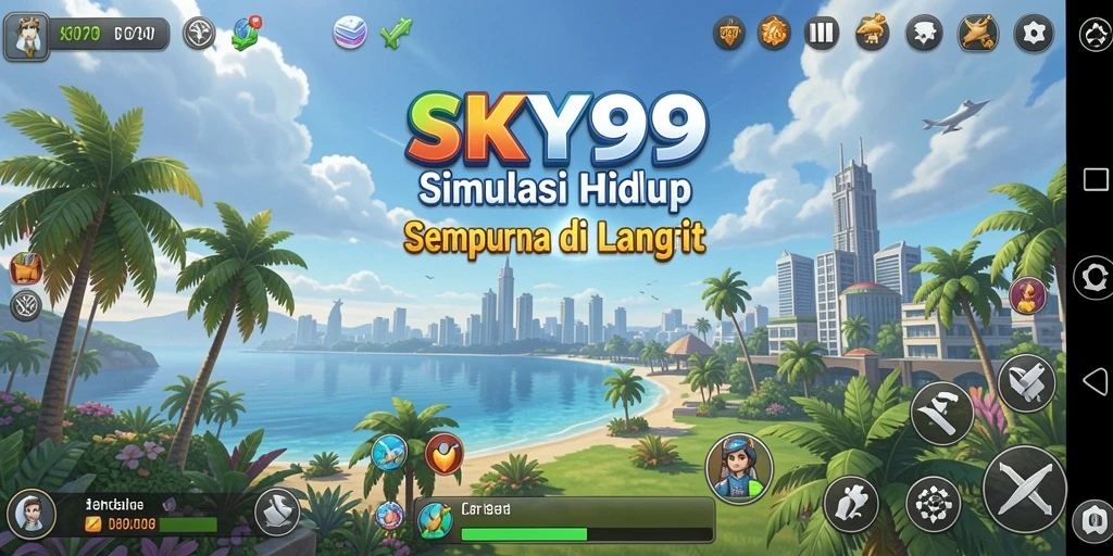 Tangkapan layar gameplay SKY99 yang menampilkan pemandangan langit yang indah.