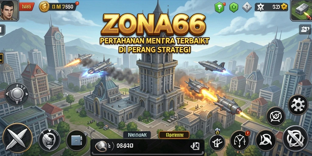 Tampilan gameplay seru di ZONA66 dengan menara pertahanan yang strategis.